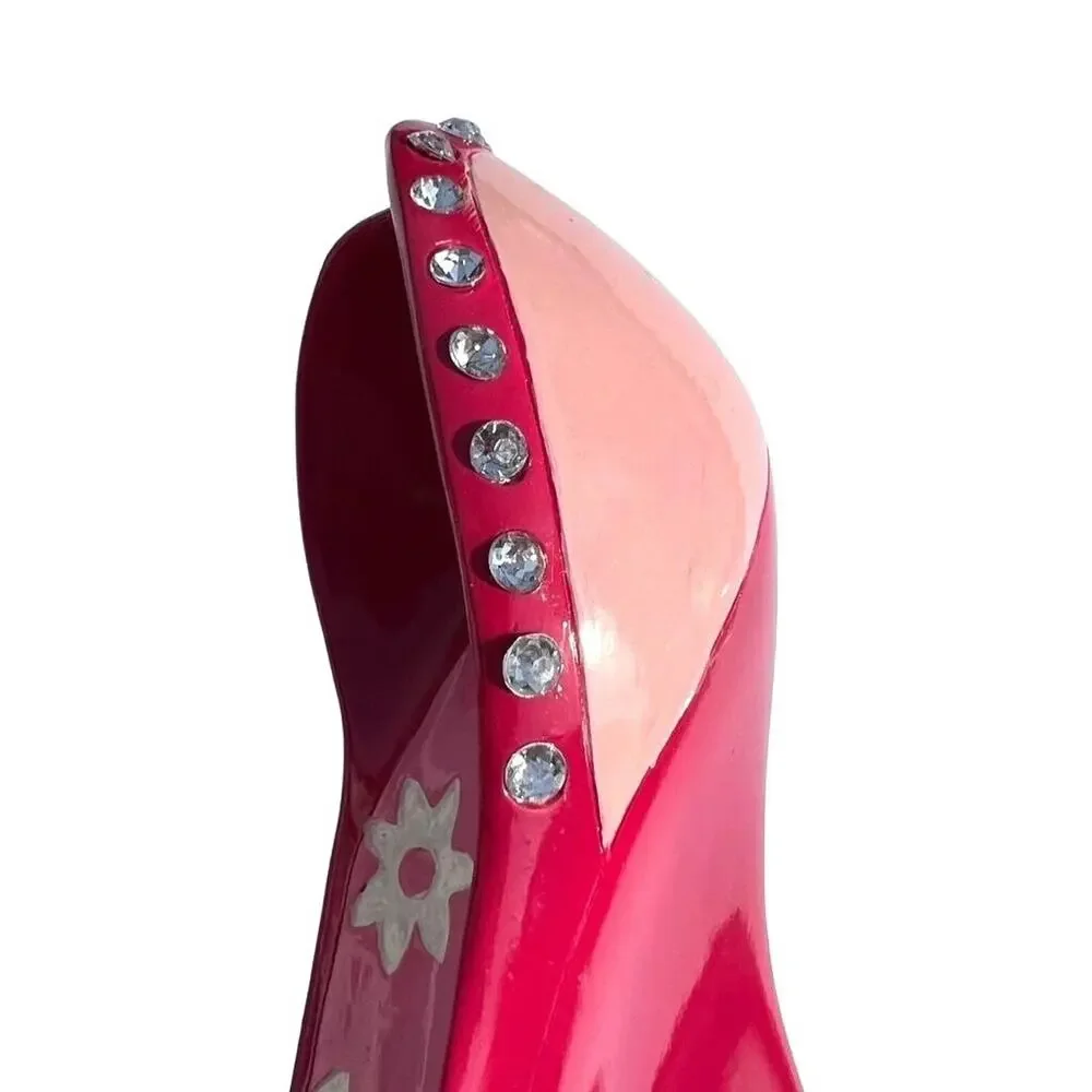 Stiletto High Heel Shoe Wine Bottle Holder Stand Pink Bling Breast Cancer